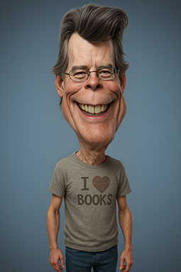 Karikatúra spisovateľa Stephena Kinga s hororovým výrazom a ikonickými okuliarmi od umelca Janka. 