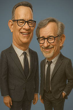 Filmová legenda Tom Hanks a režisér Steven Spielberg na spoločnej vtipnej karikatúre od umelca Janka.
