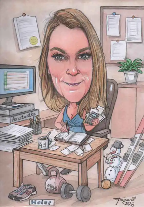 Karikatúra slečna v kancelárii.