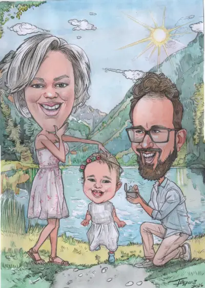 Veselá farebná karikatúra mladej snúbenice na kreslenom pozadí