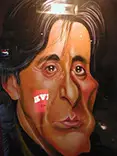 Vážna karikatúra Al Pacina ako Michaela Corleoneho v tmavom obleku, so studeným, prenikavým pohľadom a uhladenými vlasmi dozadu