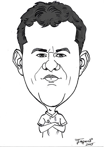 Karikatúra športovca od karikaturistu Janka nakreslená na športovom podujatí v Nitre ako odmena pre súťažiacich.