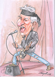 karikaturista kreslí na akcii v Bratislave,pána ktorý hrá na kytare.