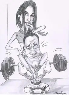 Originálna športová karikatúra páru z fitka na mieru ako darček pre kulturistu, trénera alebo fitness pár
