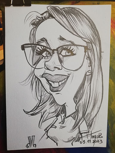 Karikatúra ženy&nbsp;&nbsp; nakreslená na firemnej akcii ako originálna pamiatka pre hostí.