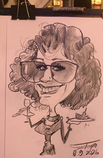 Profesionálny karikaturista Janko kreslí vtipný portrét pána na firemnej akcii ako zábavný program pre hostí.