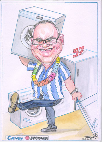 Karikatúra pána z Ladníc od karikaturistu Janka nakreslená na obecnej oslave v nitrianskom regióne.