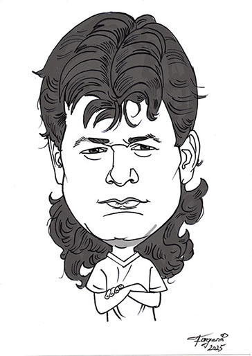 Vtipná karikatúra muža v športovom drese, originálny program na event a oslavu v Nitre, autor Janko.