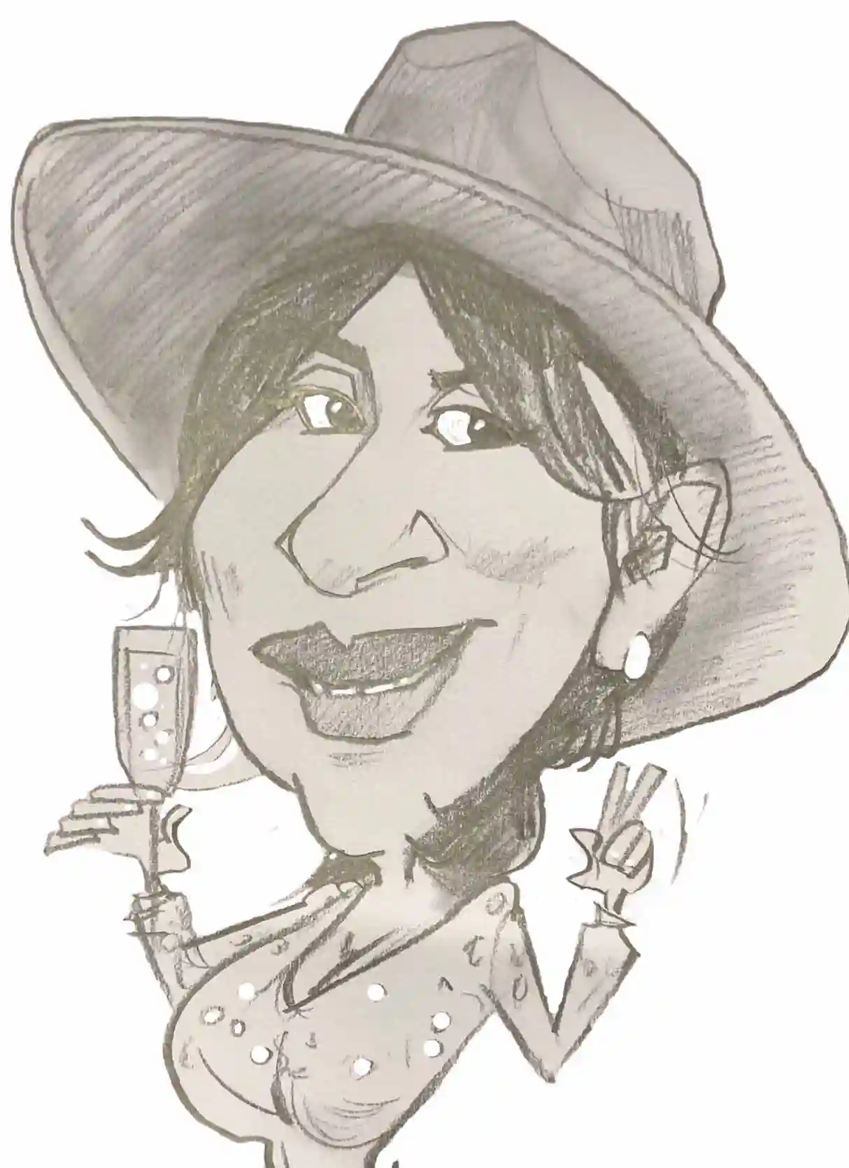 Karikatura slečny v klobúku.